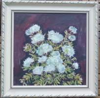 Irja Soini,&quot;Kanervan kukkia&quot; öljyvärimaalaus kankaalle  koko 39x39 cm