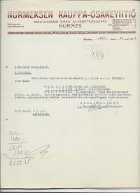 Nurmeksen Kauppa Oy Nurmes 1926 - firmalomake