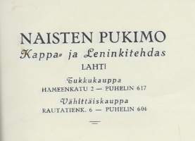 Naisten Pukimo Kappa- ja Leninkitehdas Lahti 1938 - firmalomake