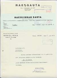 Nakorauta, Nakolinnan Rauta ja Puutavaraliike Nakolinna Turku 1940-58  - firmalomake 3 eril