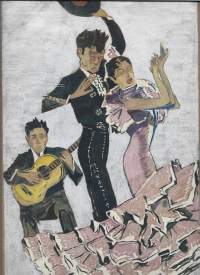 Tuntematon taiteilija, Flamenco, peiteväri levylle ei sign koko 37x24 cm