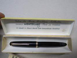 Montblanc 3-42 G Masterpiece, 14C 14 K 585 nib.  Montblanc star outline on black cap finial, Knob Piston Filler, 8mm blue ink window -kultaterä täytekynä + kotelo
