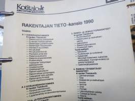 Kotitalo - Asu hyvin - K-Rauta rakentajan tieto -kansio 1990 -monipuolista tietoa tuon ajan rakentamistavoista -vaatimuksista yms. erittäin runsaasti tuote-esitteitä