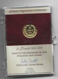 25 penniä  hopeaa m 1865-1917  alkuperäisessä kotelossa  Monetan sarjasta - Suomalaiset käyttörahat 24 k kullattuina