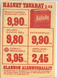 Elannon Alennushallit / Halvat tavarat   2 sivua  n 1970 l