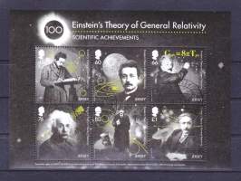 Jersey - Postimerkkiblokki Einstein&#039;s Theory of Relativity (2016) leimattu o (5.12.2016) blokki. Einsteinin suhteellisuusteoria.