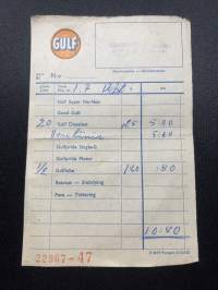 Gulf Huoltoasema Helokumpu &amp; Vuorio Auto- ja konekorjaamo Oulu,  Huoltoasema kuitti