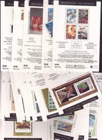 Kanada - 27 kpl Postin (Canada Post Corporation) ilmoituskortteja uusista postimerkkijulkaisuista 1991-93.(filatelia)