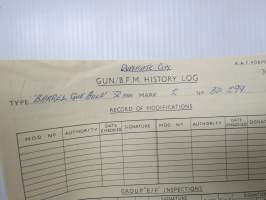 Folland Gnat - Certification of Design 1960 Gnat Mk.1. nr GN113 engine Orpheus Mk.701, Parachute Log Card (RAF Rorm 1507), Ejector Seat Log Card, Gun History Log...