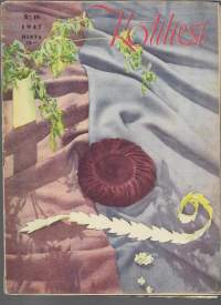 Kotiliesi  1947 nr 18 / Milloin nainen vanhenee, Karjalan emännillä jälleen oma kotiliesi, uusi puku talveksi, sellofaani, Kieku ja Kaiku sarjakuva