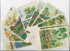 Maalaismaisema  sign E L  ( Eero Lehikoinen) -   taiteilijapostikortti  postikortti kulkematon 10 eril