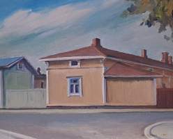 Kaarlo Trogen, &quot;Vanha Sastamala&quot; öljymaalaus levylle sing -71, koko 52x62 cm