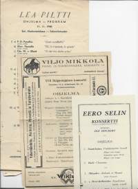 Lea Piltti, XVII Helppotajuinen konsertti ja Eero Selin -käsiohjelma 3 kpl  1940-50 l