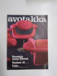 Avotakka 1968 nr 3, Huonekalumessut Kölnissä mm. Pastilli, Venekesä 1968, Takka artiikkeli - arkkitehtien piirt. takkoja, Wäinö Aaltosen museo Turku, Uutta froteeta