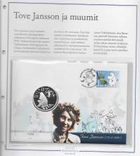 Rahakirje mitalikirje  numeroitu 1333/5000 - &quot;Tove Jansson ja muumit&quot;  mitali  Proof hopeaa0.925 27 g   2004