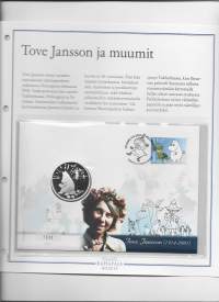 Rahakirje mitalikirje  numeroitu 1333/5000 - &quot;Tove Jansson ja muumit&quot;  mitali  Proof hopeaa0.925 27 g   2004