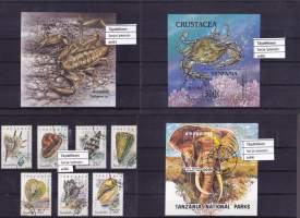 Tansania - 3 ensipäiväleimattua blokkia (Hämähäkkieläimet Arachnids 1994, National Parks 1993 Uroselefantti , Äyriäiset 1994), Kotilot 1992 - täysi sarja o