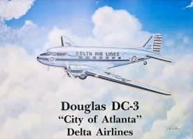 Douglas DC-3 City of Atlanta Delta airlines -  kehystetty mainos tina metallia 42x30 cm