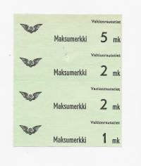 Valtionrautatiet  Maksumerkki  1,2,2 ja 5 mk