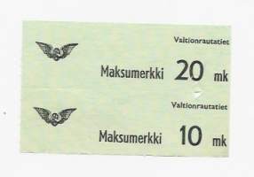 Valtionrautatiet  Maksumerkki  10 ja 20 mk