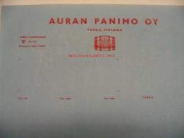Auran Panimo Oy -kirjelomake / arkki v. 1957
