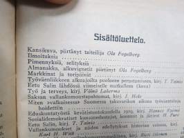 Työväen Kalenteri 1920, sis. mm. seur. artikkelit; Kansikuvan ym. kuvituskuvia mm. kalenterikuukausien vinjetit piirtänyt Ola Fogelberg, Taavi Tainio -