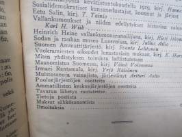 Työväen Kalenteri 1920, sis. mm. seur. artikkelit; Kansikuvan ym. kuvituskuvia mm. kalenterikuukausien vinjetit piirtänyt Ola Fogelberg, Taavi Tainio -