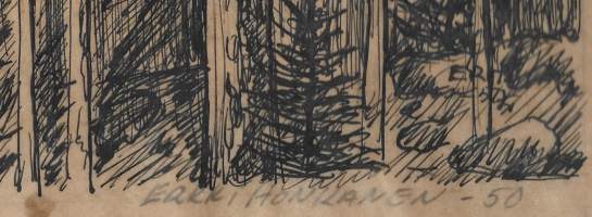 Erkki Honkanen, tussipiirros 1950, koko 40x30 cm  kehystämätön /