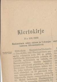 Kiertokirje nr 109/3253 /20.12.1918 -Hankasalmen ja Vedenojan liikennöimisestä