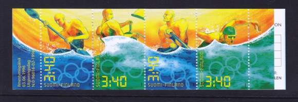 Suomi 1996 - 3.6..Kesäolympialaiset -vihko V 32 ** postituore LAPE 1341-1344 (LAPE 8€). Melonta, soutu, purjehdus, uinti
