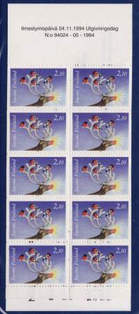 Suomi 1994 -  4.11. Joulumerkki -vihko V25 ** postituore LAPE 1269H1-1269H2 viisi vierekkäistä paria vihossa (LAPE 17€)