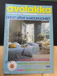 Avotakka 1985 nr 8, Leena ja Ahti Nokelan kesäkoti, makuuhuoneet esim. Bökarsin vierashuone - Valkea rouva, Artek 50 vuotta, Artek mainos, katso sisällysluettelo.