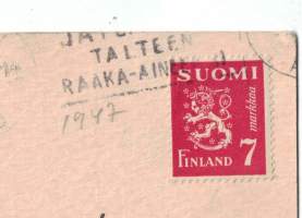Pääsiäiskortti. Pupu hämmentyneenä. Onko lapset vaihtuneet ? Kulkenut 25.4-46.