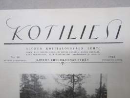 Kotiliesi 1928 nr 18, Kansikuva K. Kuutola - Vanha äiti, Suomalaisia maalaistaloja mm Untamala Laitila - Kanajärvi Kalvoila, Vastasyntyneiden kylvettäminen...