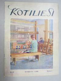 Kotiliesi 1928 nr 17, Kansikuva Eric Wasström - Ryijynkutojia, Oma koti ja rakentamisvarat, Münchenin kotitalousnäyttely, Pesuvaatteiden loppukäsittely maalla...