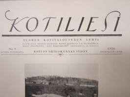 Kotiliesi 1928 nr 9, Kansikuva Hugo Simberg - Kansantaru, Naiskasvatuksesta maalaisoloissa, Rintalapsen vieroittamisesta, 24-tuntinen kello, Dahlioiden kasvatus...