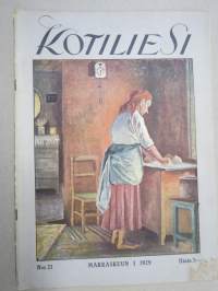 Kotiliesi 1929 nr 21, Kansikuva Anna Sahlstén - Leipoja, Puutarhanäyttely, Säästäväisyys, Kodinsisustusnäyttely, Kahvin vaikutus, Jänis ruokana, Kintaita, ym.