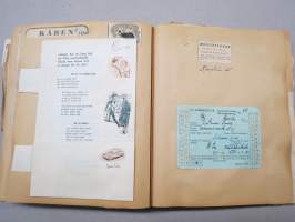 Elettyä ja koettua vv. 1949-51 -turkulaisen virkanaisen elämää leikekirjan muodossa, erilaisten tapahtumien ohjelmia, pääsylippuja, matkalippuja, ilmoituksia...