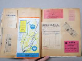 Elettyä ja koettua vv. 1949-51 -turkulaisen virkanaisen elämää leikekirjan muodossa, erilaisten tapahtumien ohjelmia, pääsylippuja, matkalippuja, ilmoituksia...