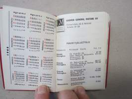 GM - General Motors - Oy Turun Autohalli Ab - 1965 -almanakka / muistikirja