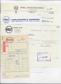 Shell, Gulf, Esso huoltoasemalaskuja  1950-60 l - firmalomake 4 eril