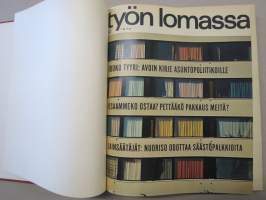 Työn lomassa 1966 -sidottu vuosikerta, Säästöpankki asiakaslehti, laaja-alaisesti eri yhteiskunnan osa-alueita esittelevä julkaisu, katso kohteen kuvista!