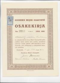 Suoniemen Meijeri  Oy,  1 000 mk  osakekirja,  Suoniemi 15.10.1926