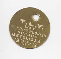 TLY  kristillinen Nuorisokokous Betelissä  1913 - rintamerkki  pahvia
