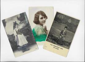 Naisenergiaa  -vanha  postikortti romantiikkapostikortti kulkenut   1910 -20 merkit pois   3 eril