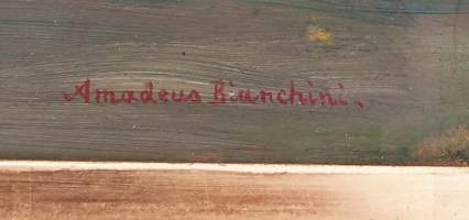 Amadeus Bianchini, maisema , öljymaalaus  levylle sign   31x43 cm