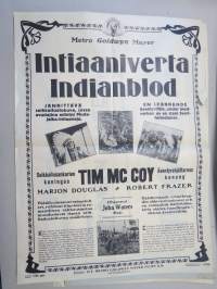 Intiaaniverta - Indianblod -elokuvajuliste, Tim Mc Coy - Marion Douglas - Robert Frazer - John Waters, mykkäfilmiajalta