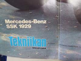 Mercedes Benz SSK 1929  - juliste 55 x 80 cm taiteltu A4 kokoon, K.A. Ebb valkoinen kisa-auto, entisöinti