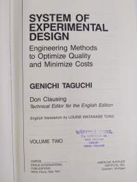 System of experimental design : engineering methods to optimize quality and minimize costs 1-2