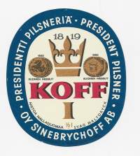 Koff  I President pilsneriä - olutetiketti